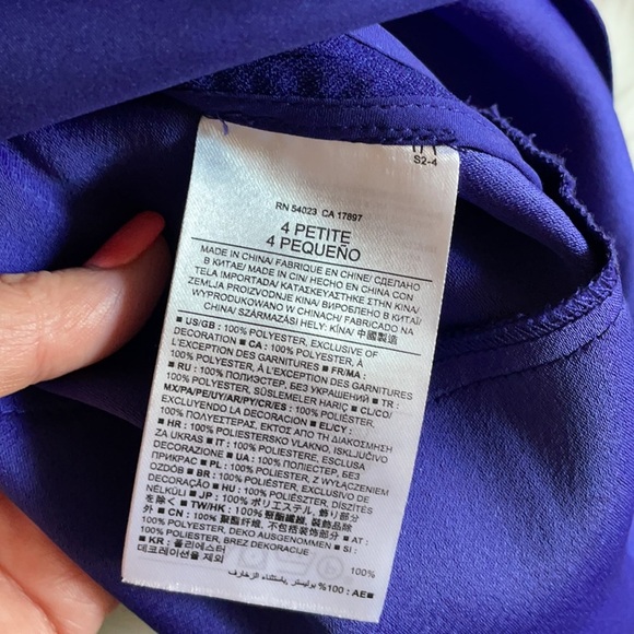 BANANA REPUBLIC TANK DRESS. Petite 4. Tiered hemline, square neck, purple w/blk - Picture 13 of 14